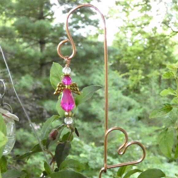 Copper Heart Plant Stake, Indoor or Outdoor Yard Art Pink Angel Embellishment - Picture 2 of 9
